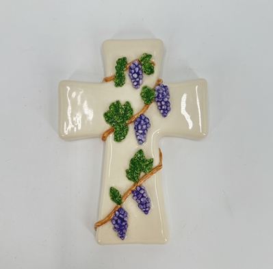 Ceramic Cross - small jimmy and peggy dailey, ceramic cross, grape vine cross, ceramic grape